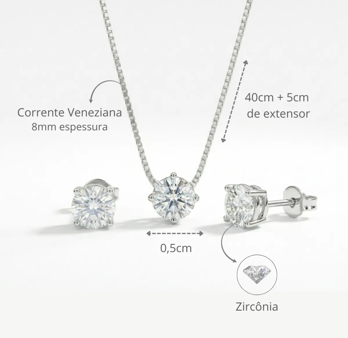 Conjunto Colar e Brinco Ponto de Luz de Zircônia - Image 4